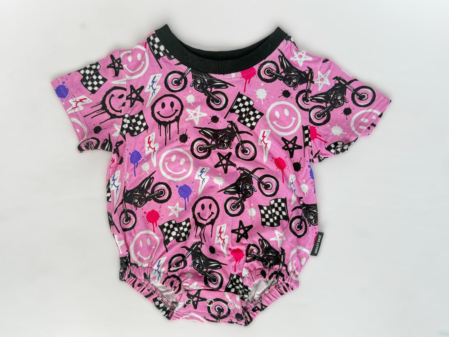 MOTO SMILES BAMBOO BUBBLE ROMPER - PINK