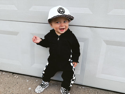 SIDE CHECK • ZIP-UP HOODED ROMPER