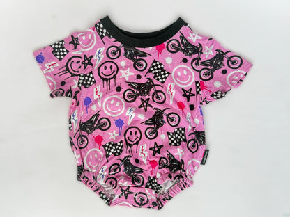 MOTO SMILES BAMBOO BUBBLE ROMPER • PINK