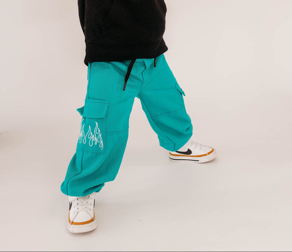 TEAL FLAME • CARGO JOGGERS