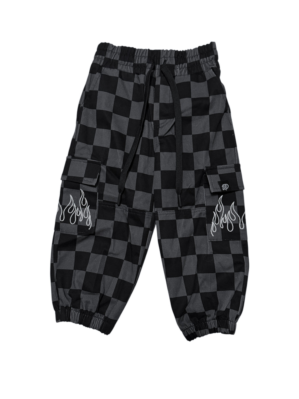 BLACK & GREY CHECKERED FLAME • CARGO JOGGERS