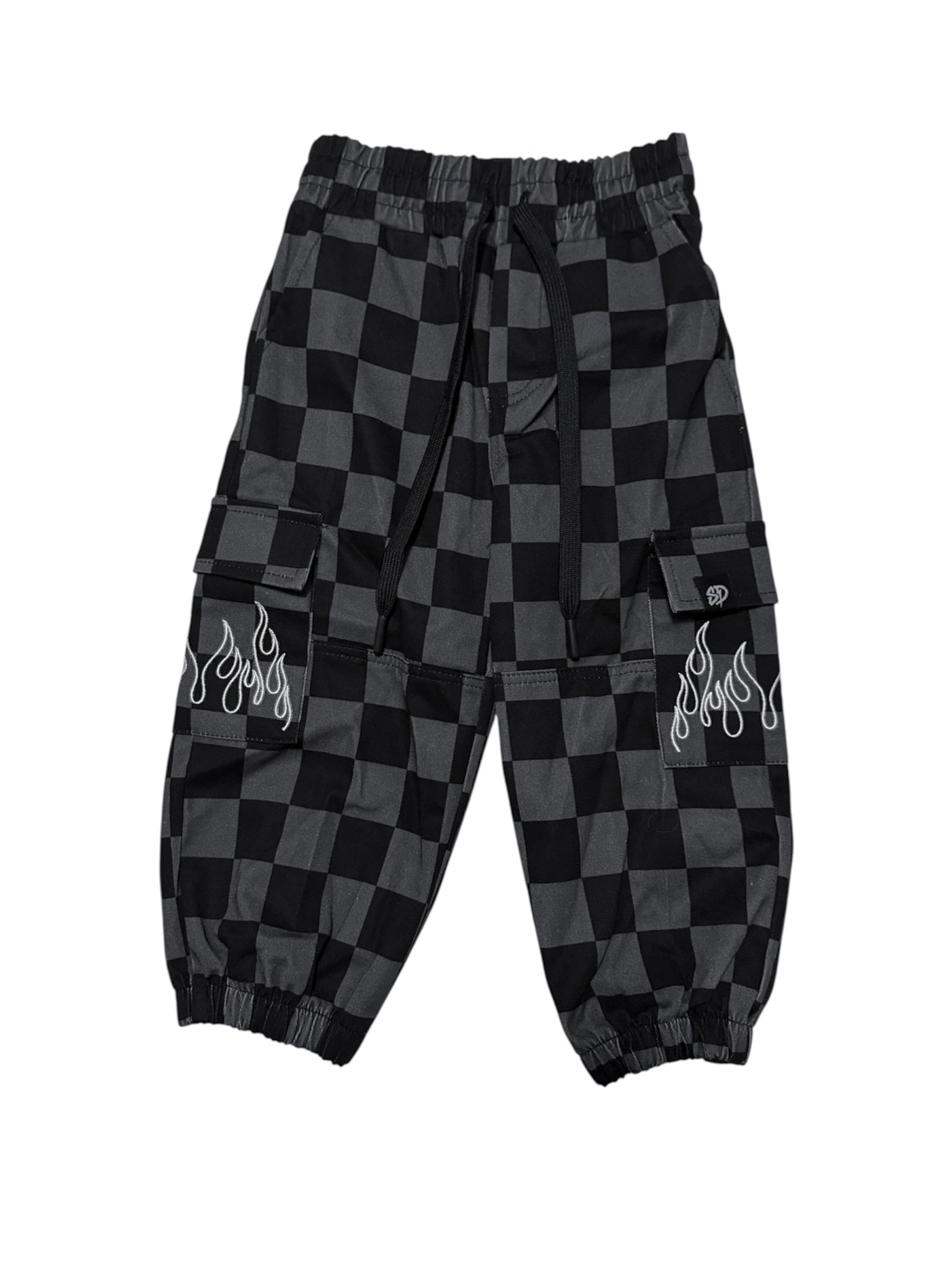 BLACK & GREY CHECKERED FLAME • CARGO JOGGERS