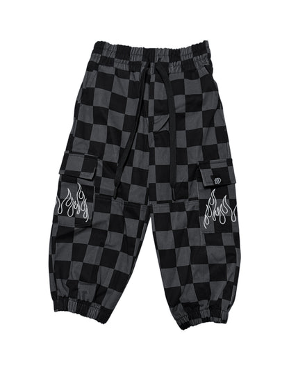 BLACK & GREY CHECKERED FLAME • CARGO JOGGERS