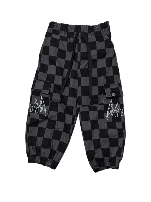 BLACK & GREY CHECKERED FLAME • CARGO JOGGERS