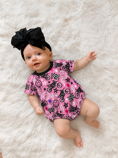 MOTO SMILES BAMBOO BUBBLE ROMPER • PINK