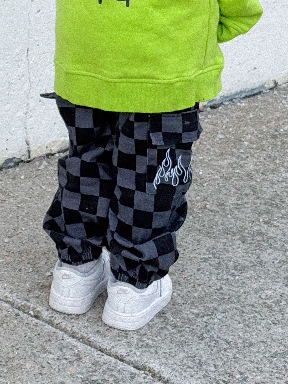 BLACK & GREY CHECKERED FLAME • CARGO JOGGERS