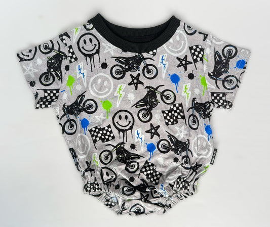 MOTO SMILES BAMBOO BUBBLE ROMPER - GREY