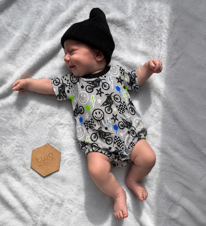 MOTO SMILES BAMBOO BUBBLE ROMPER • GREY