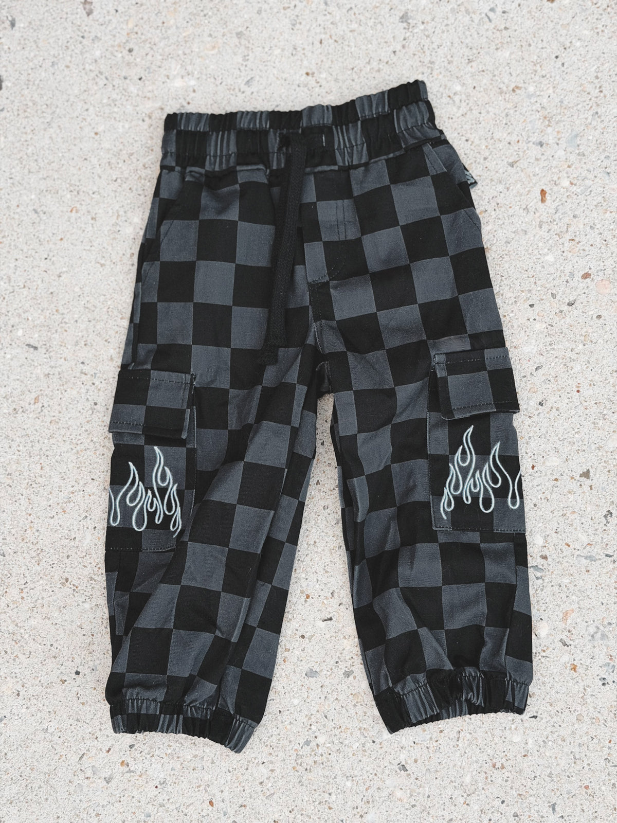 BLACK & GRAY CHECKERED FLAME • CARGO JOGGERS