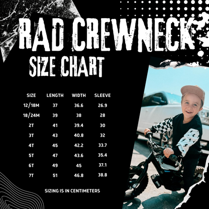 RAD • CREWNECK • CHECKERED + BOLTS