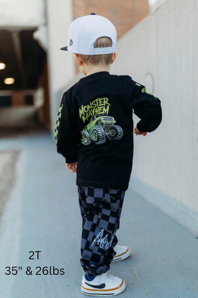 BLACK & GRAY CHECKERED FLAME • CARGO JOGGERS