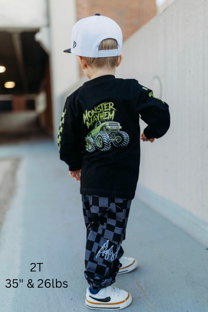 BLACK & GRAY CHECKERED FLAME • CARGO JOGGERS