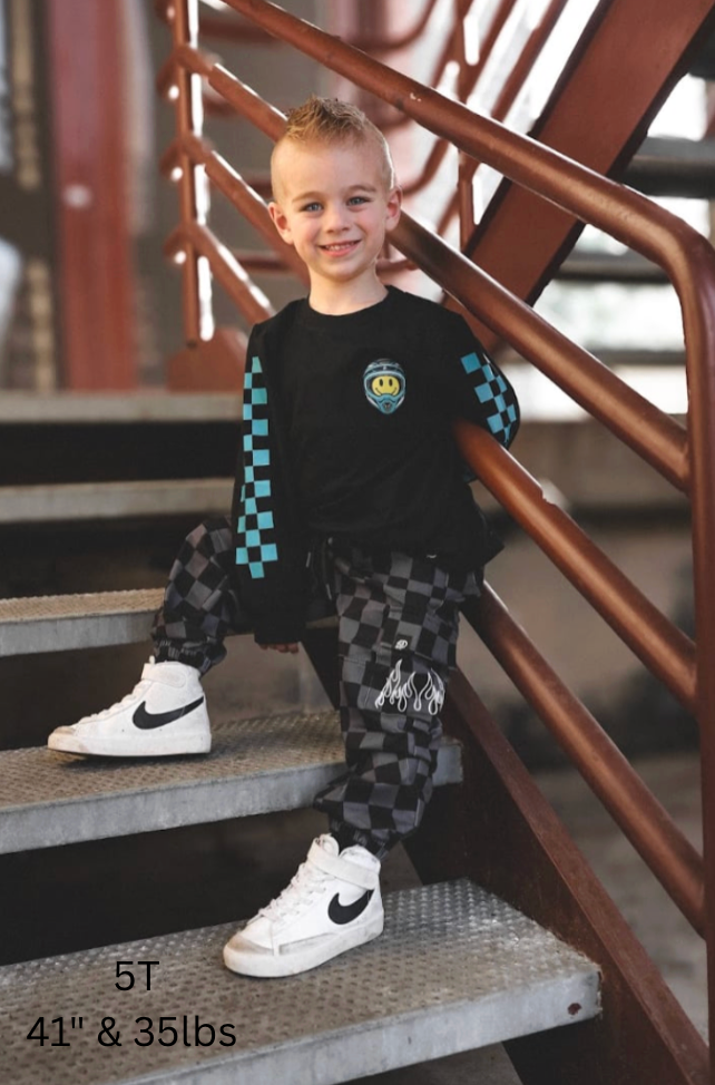 BLACK & GRAY CHECKERED FLAME • CARGO JOGGERS